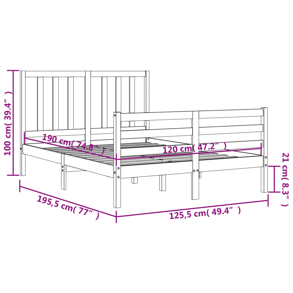 Estructura de cama matrimonio con cabecero madera marrón miel vidaXL