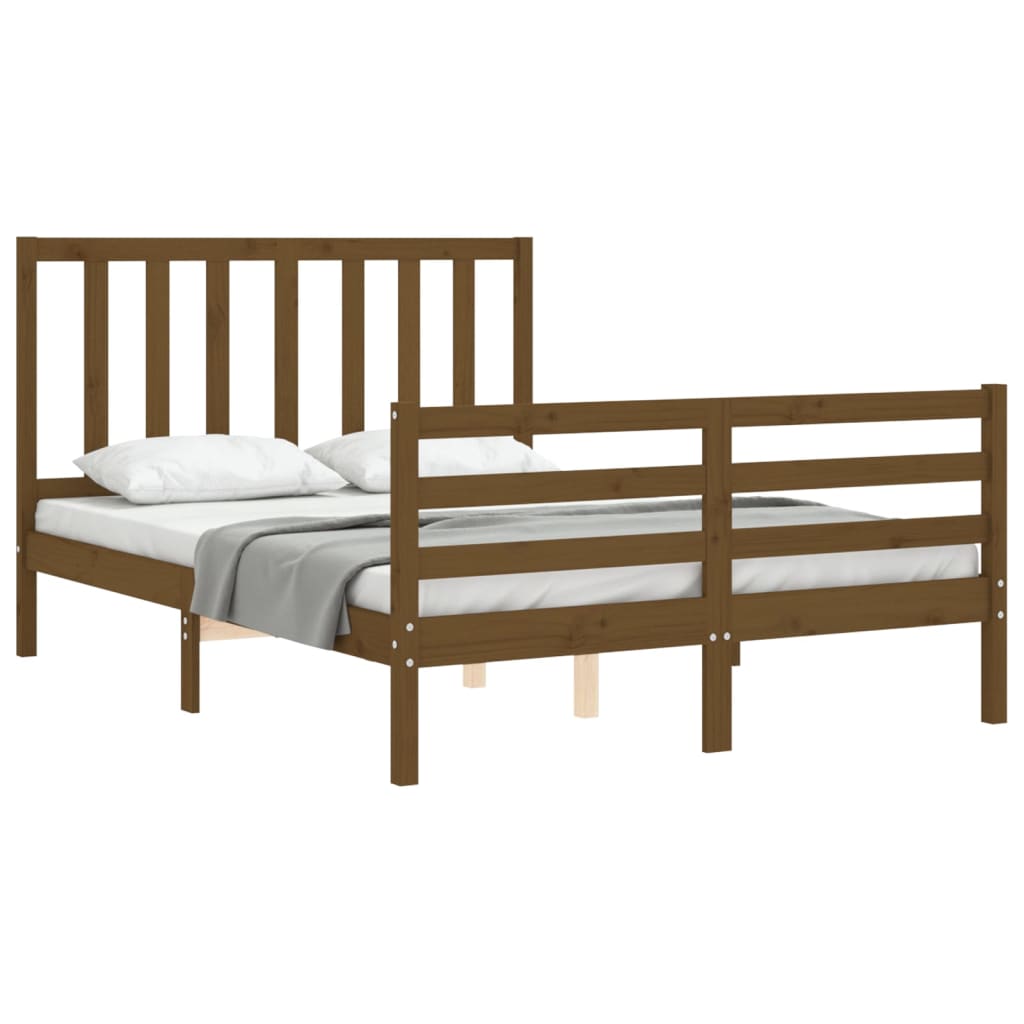 Estructura de cama matrimonio con cabecero madera marrón miel vidaXL