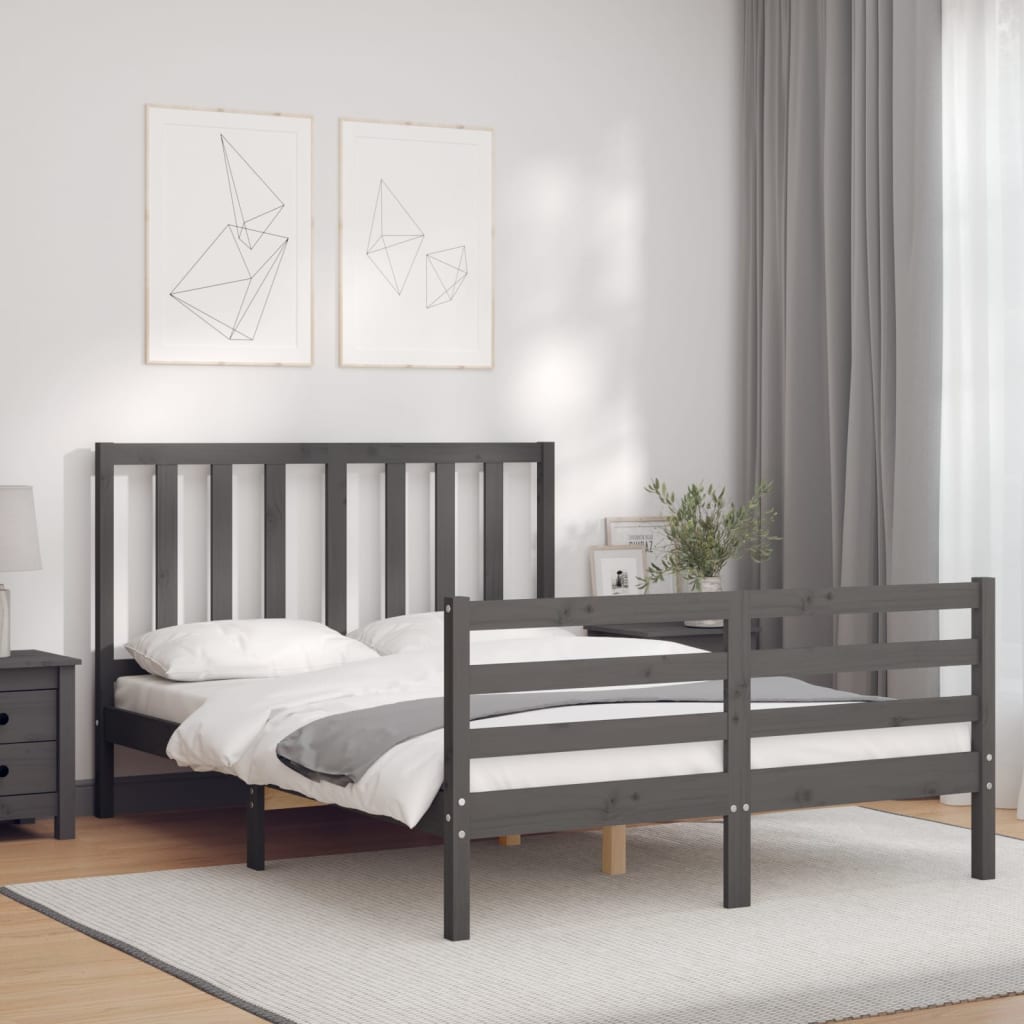 Vetonek Estructura cama de matrimonio con cabecero madera maciza gris