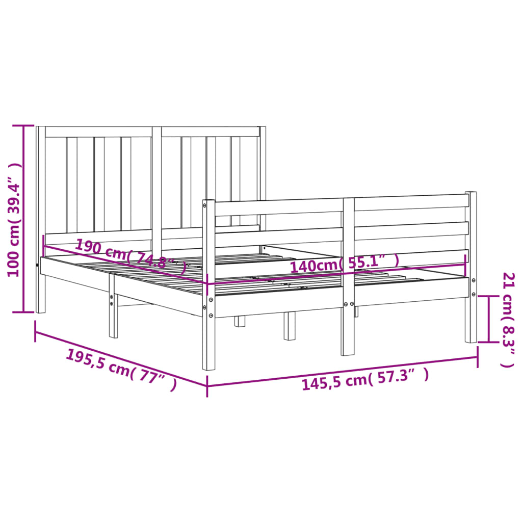 Estructura de cama sin colchón madera maciza de pino 140x190 cm vidaXL