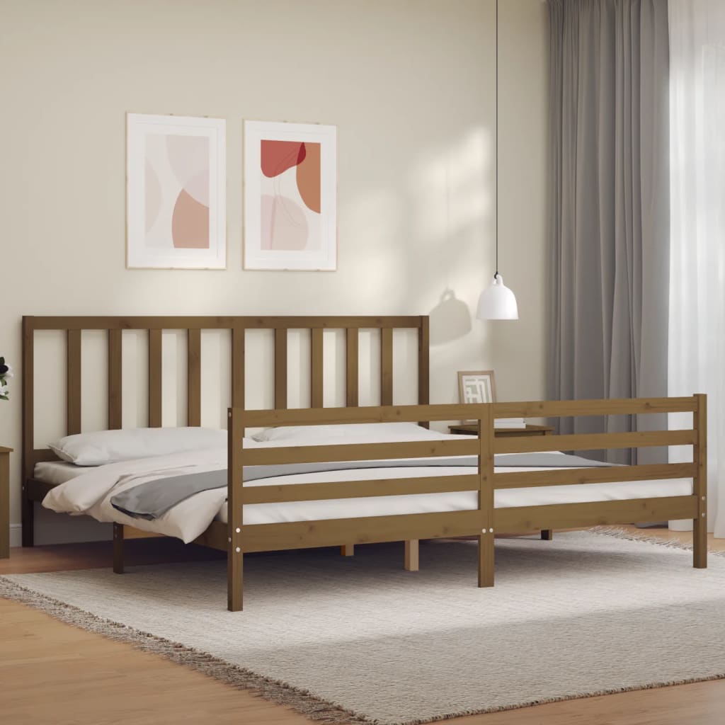 Vetonek Estructura cama y cabecero madera maciza marrón miel 200x200 cm