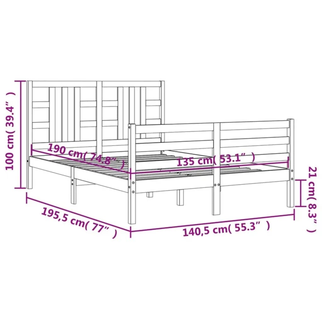 Estructura cama de matrimonio con cabecero madera maciza blanco vidaXL