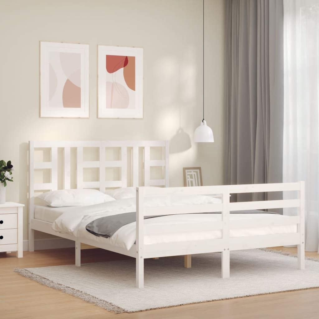 Estructura cama de matrimonio con cabecero madera maciza blanco vidaXL