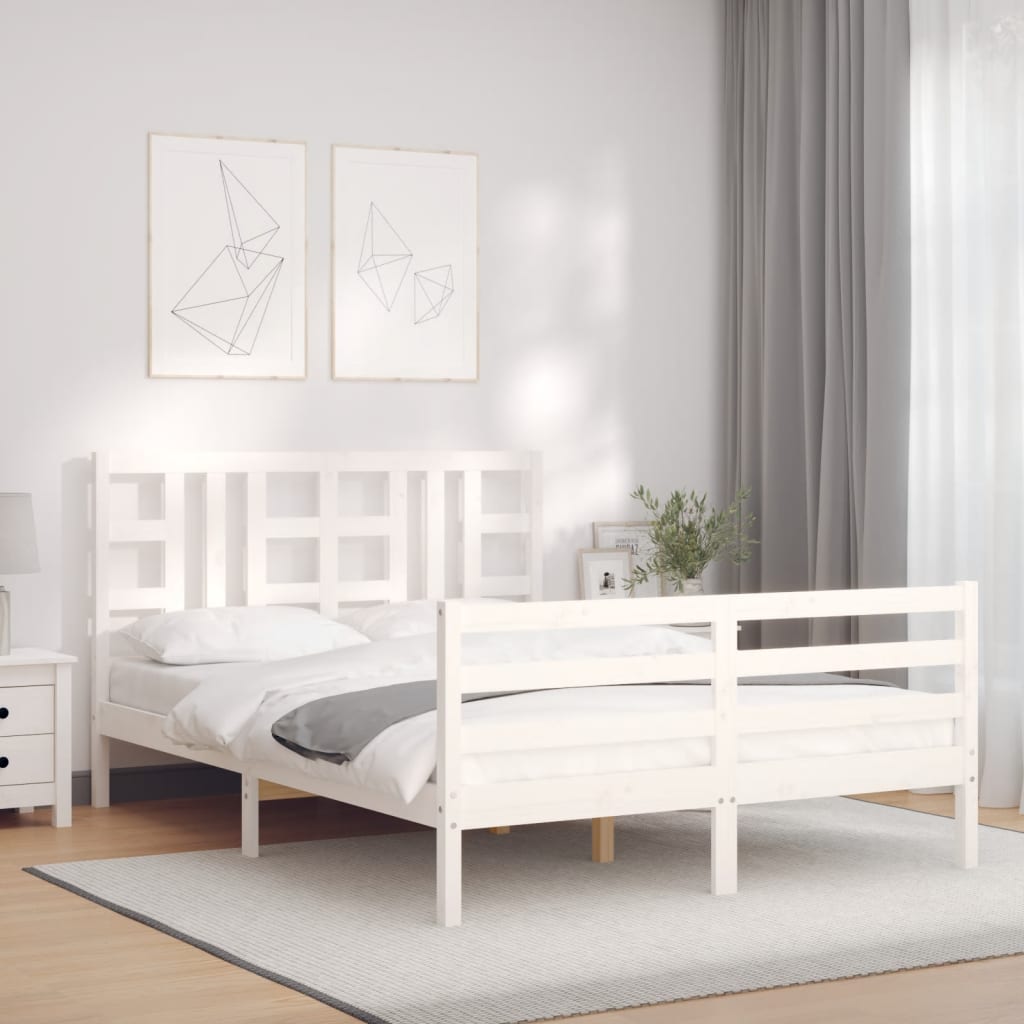 Estructura cama de matrimonio con cabecero madera maciza blanco vidaXL