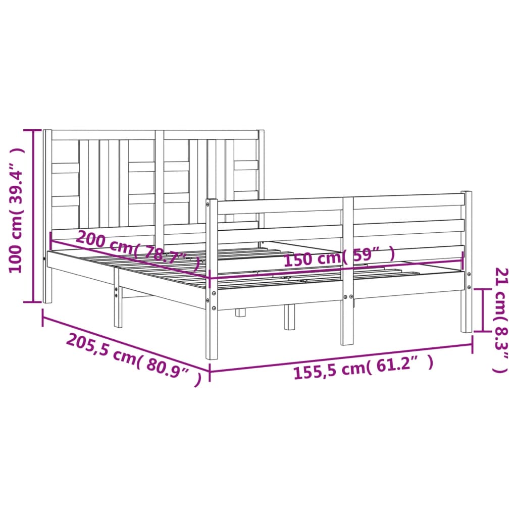 Estructura de cama matrimonio con cabecero madera maciza blanco vidaXL