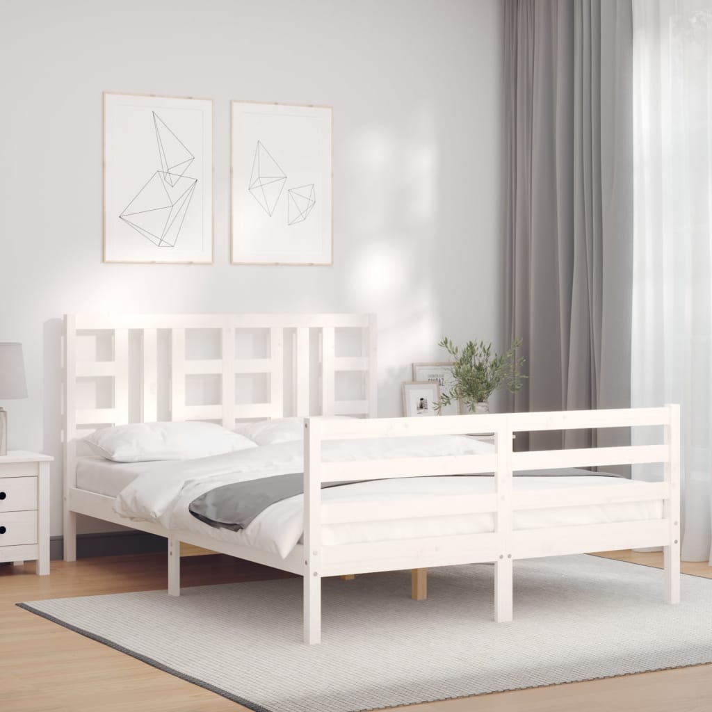 Estructura de cama matrimonio con cabecero madera maciza blanco vidaXL