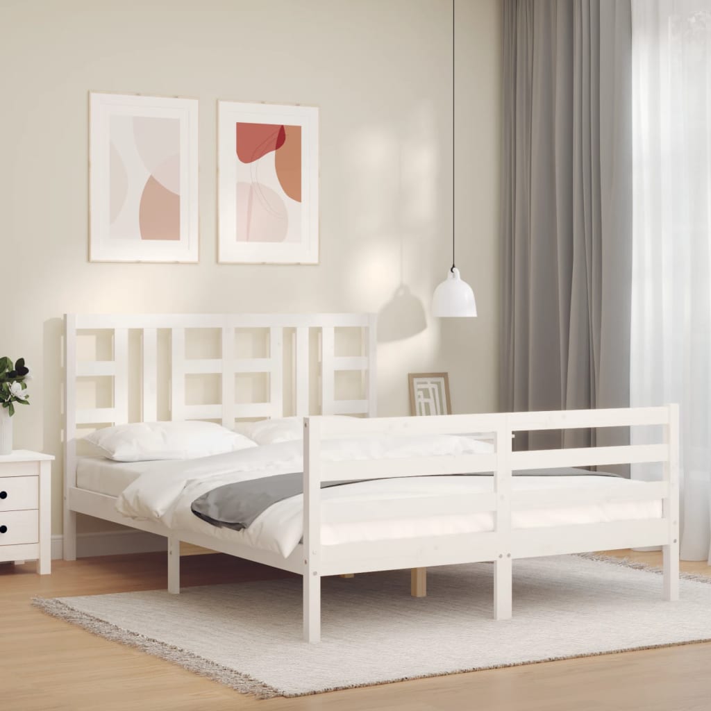 Estructura de cama matrimonio con cabecero madera maciza blanco vidaXL