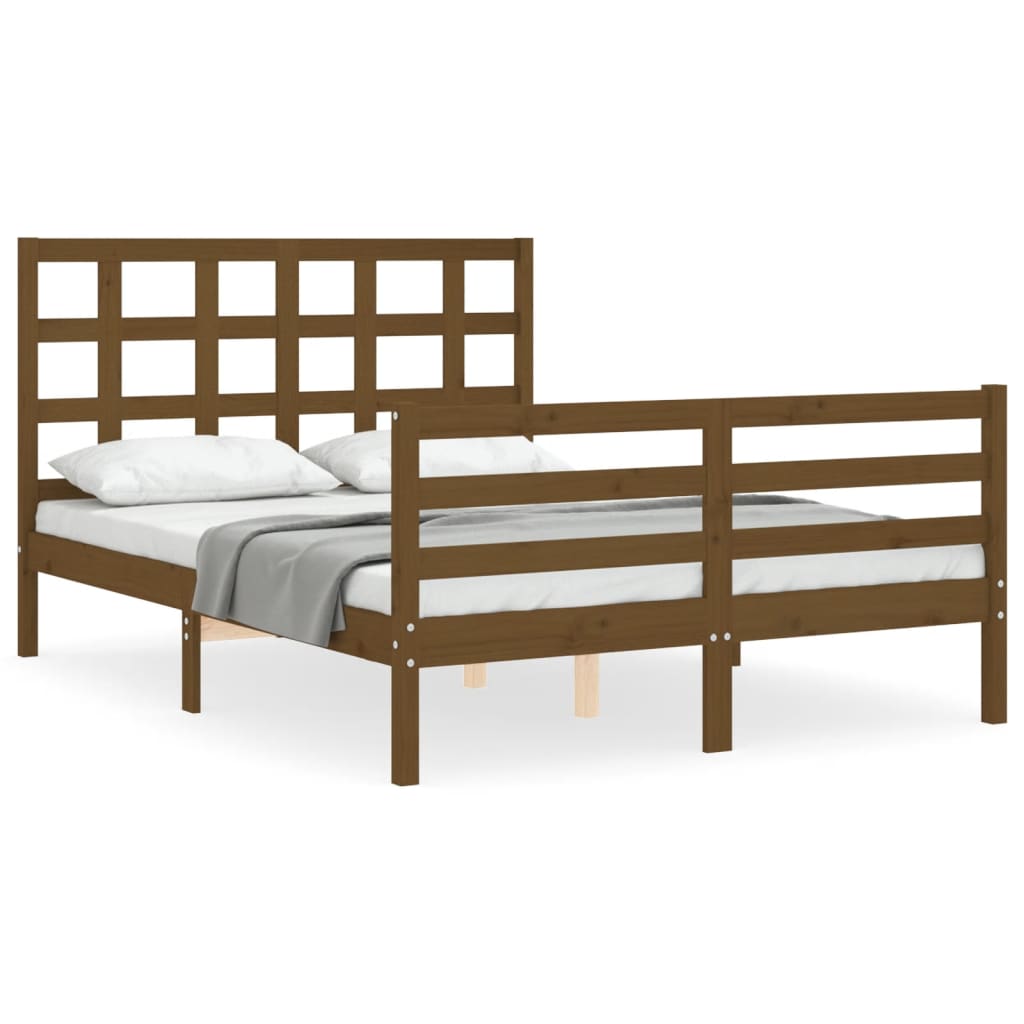 Estructura de cama matrimonio con cabecero madera marrón miel vidaXL