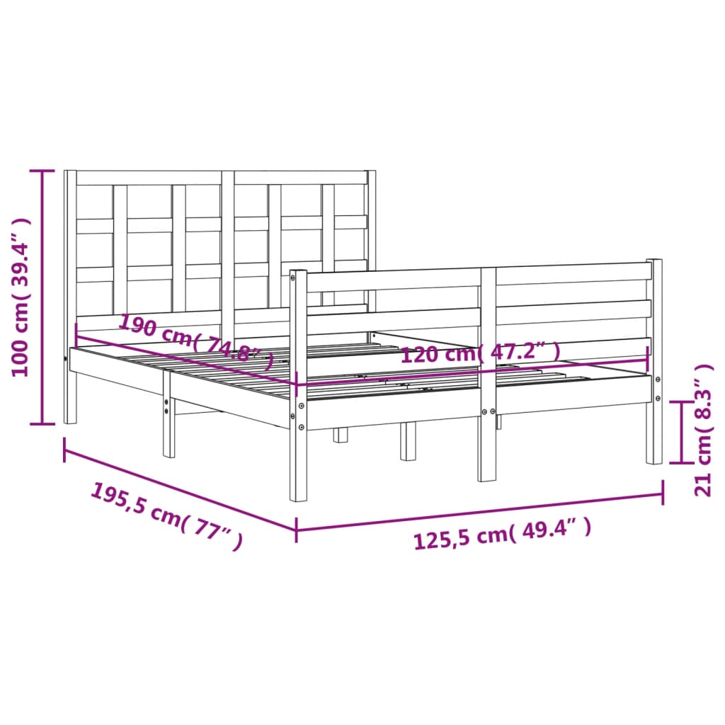 Estructura de cama matrimonio con cabecero madera marrón miel vidaXL