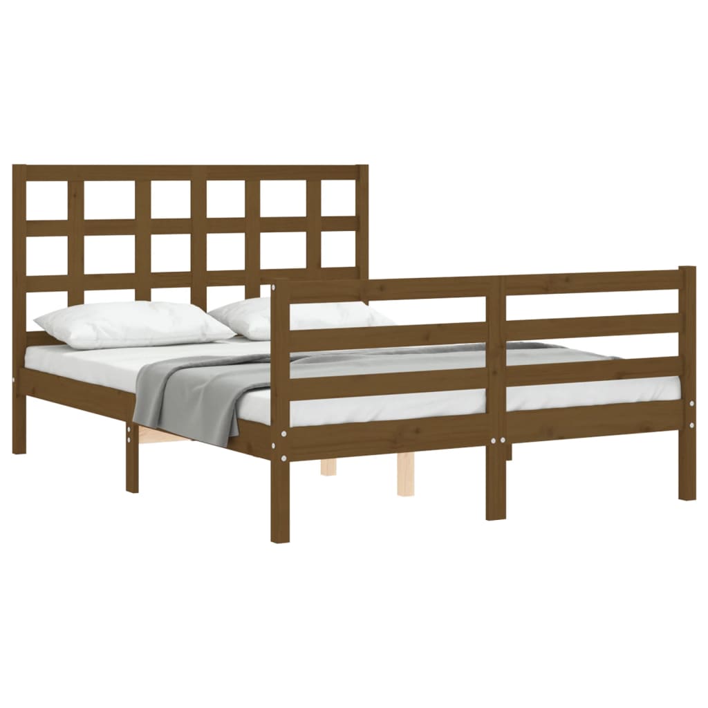 Estructura de cama matrimonio con cabecero madera marrón miel vidaXL