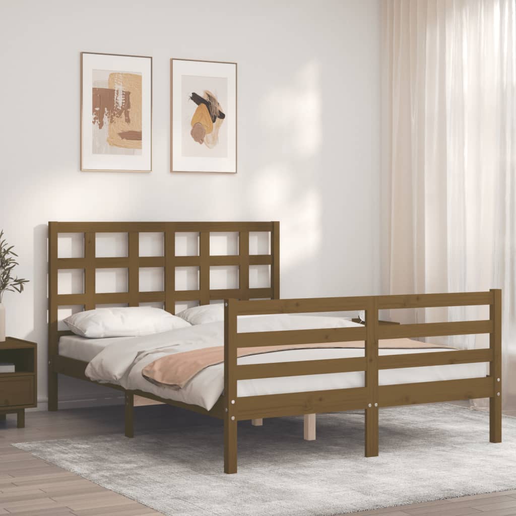 Estructura de cama matrimonio con cabecero madera marrón miel vidaXL