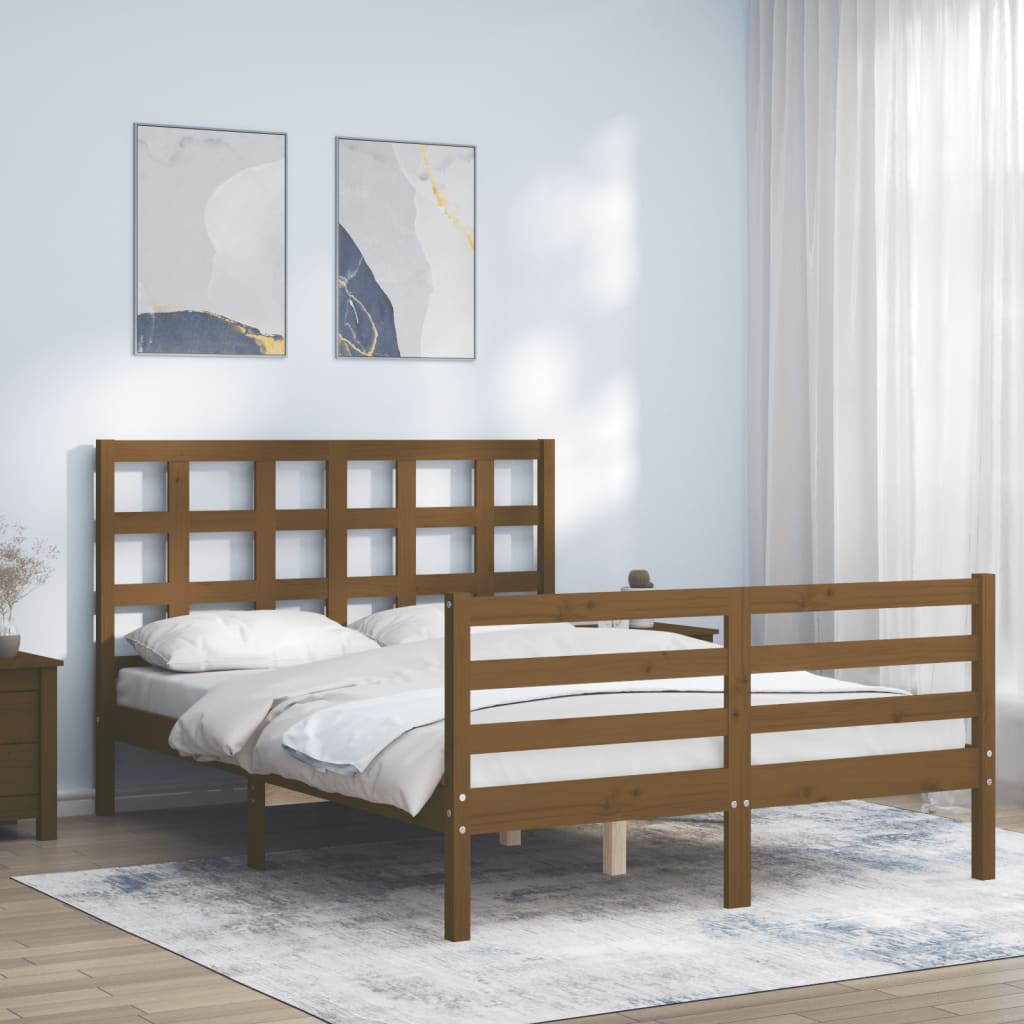 Estructura de cama matrimonio con cabecero madera marrón miel vidaXL