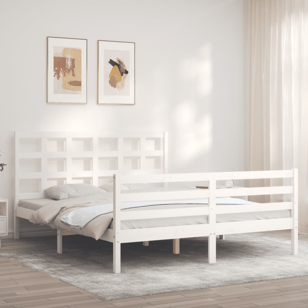 Estructura de cama matrimonio con cabecero madera maciza blanco vidaXL