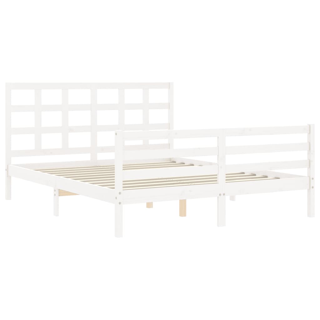 Estructura de cama matrimonio con cabecero madera maciza blanco vidaXL