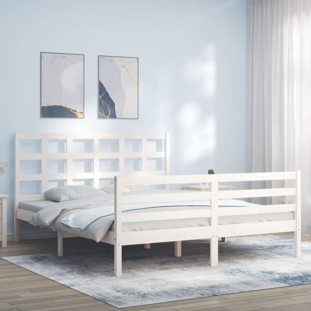 Estructura de cama matrimonio con cabecero madera maciza blanco vidaXL