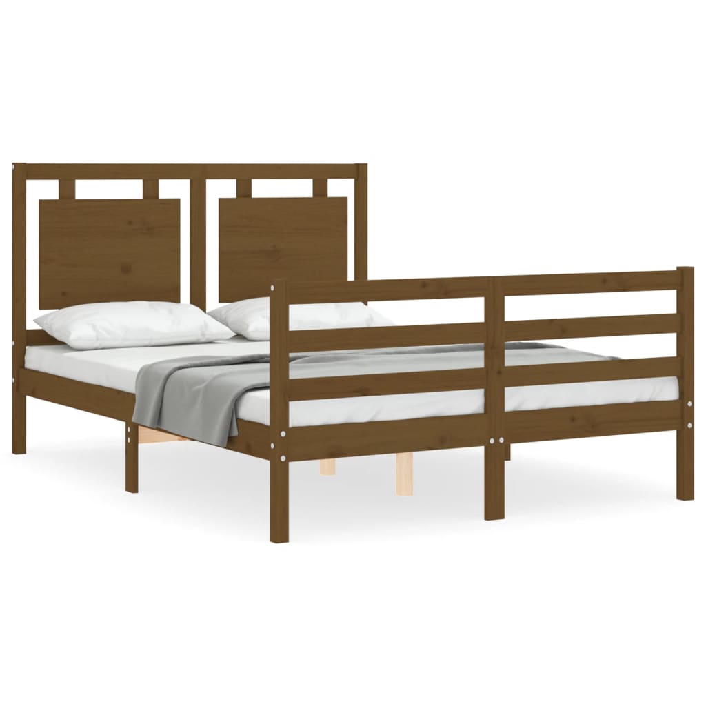 Estructura de cama matrimonio con cabecero madera marrón miel vidaXL