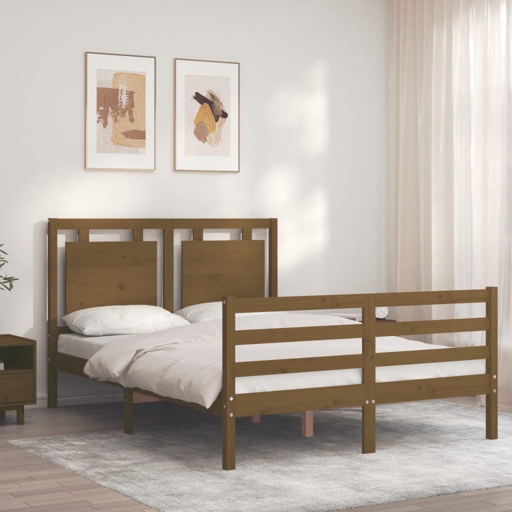 Estructura de cama matrimonio con cabecero madera marrón miel vidaXL