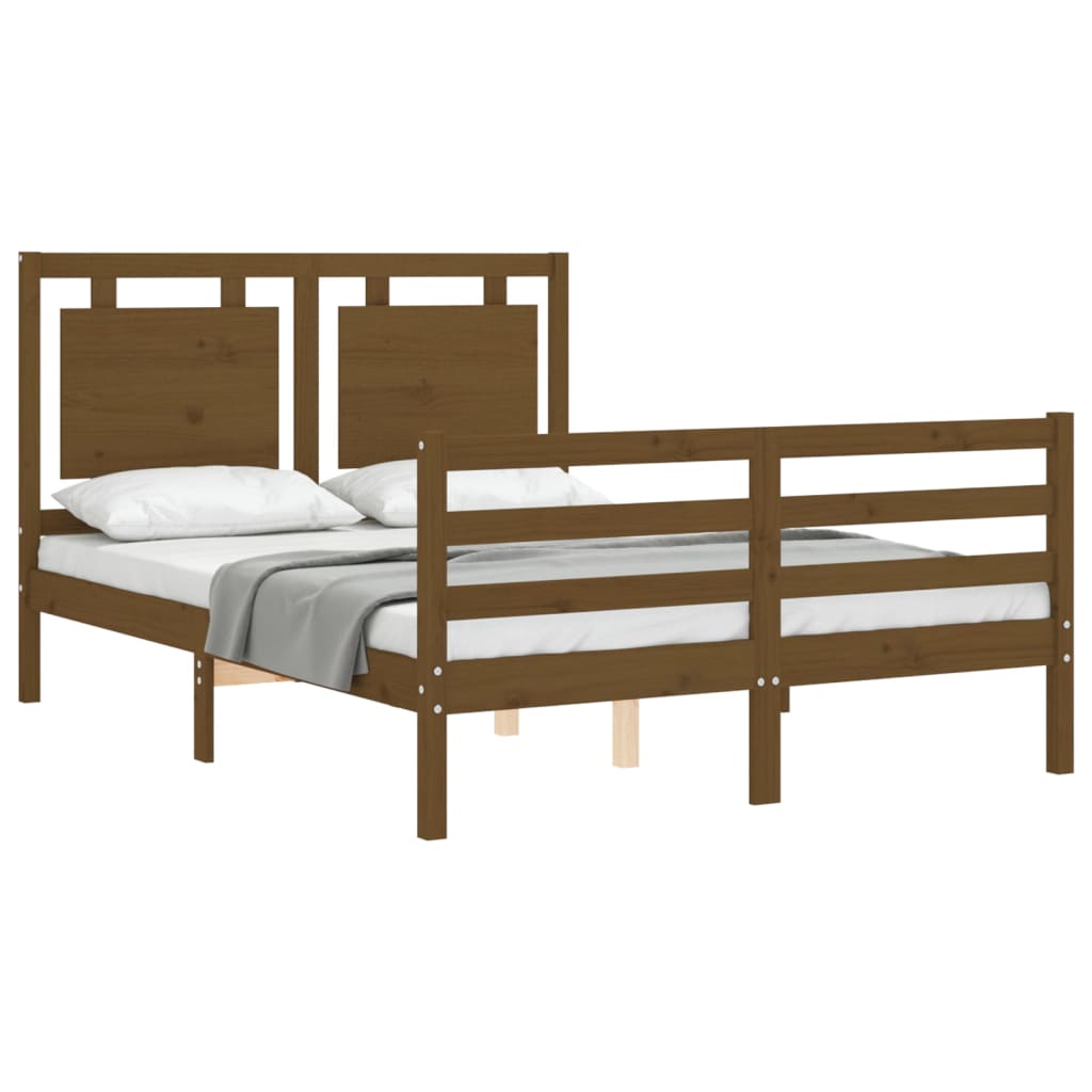 Estructura de cama matrimonio con cabecero madera marrón miel vidaXL