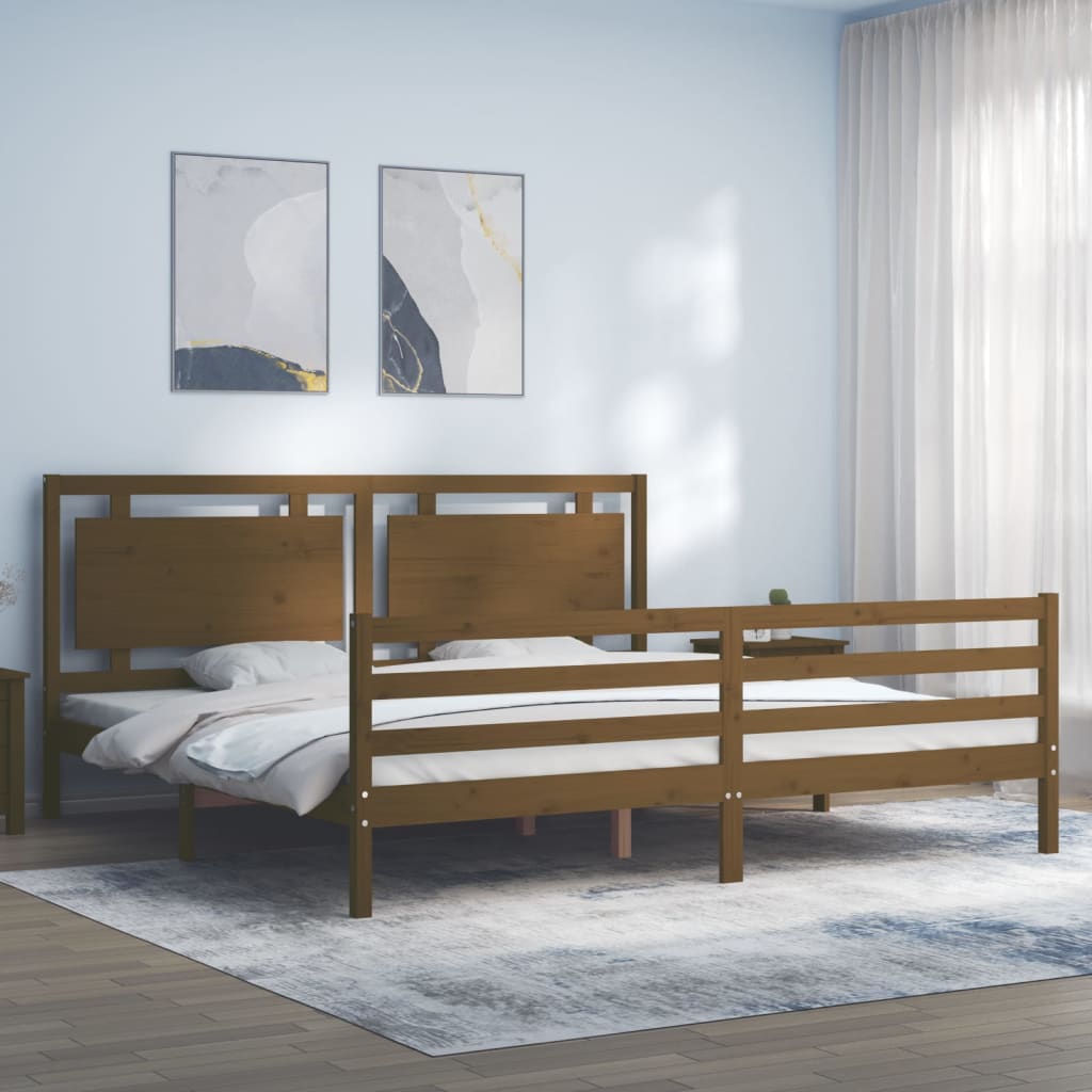 Vetonek Estructura cama y cabecero madera maciza marrón miel 200x200 cm