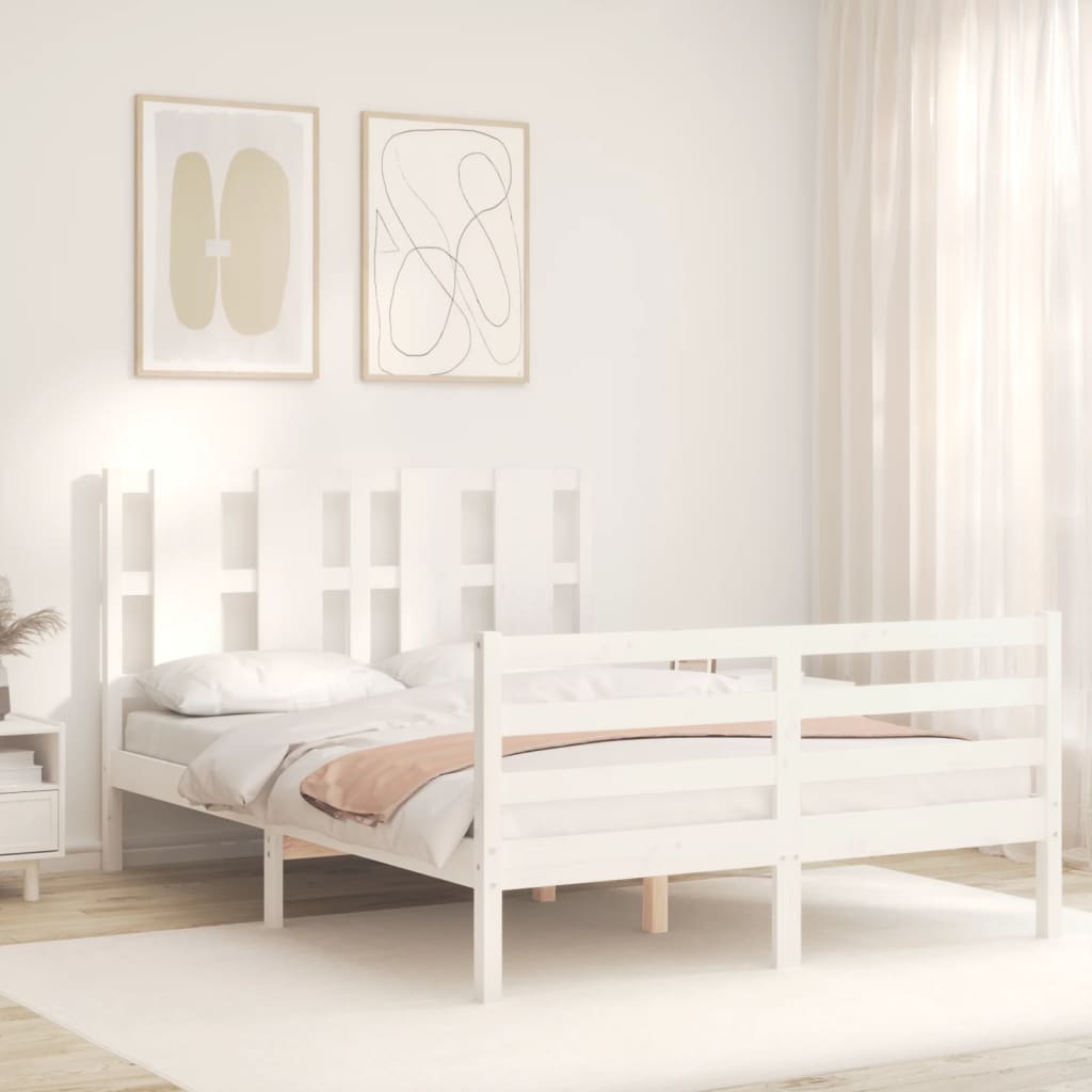 Estructura cama de matrimonio con cabecero madera maciza blanco vidaXL