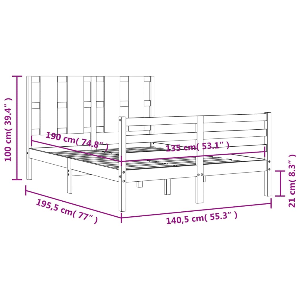 Estructura de cama de matrimonio con cabecero madera maciza vidaXL