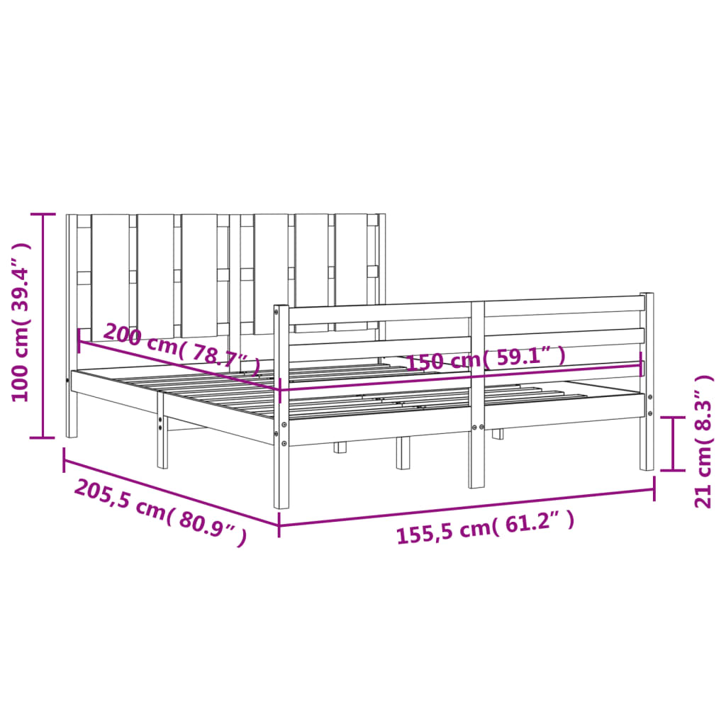 Estructura de cama de matrimonio con cabecero madera maciza vidaXL