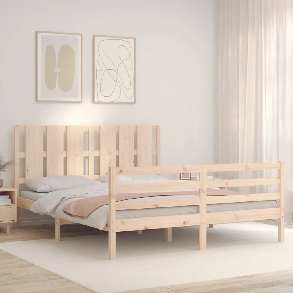 Estructura de cama de matrimonio con cabecero madera maciza vidaXL