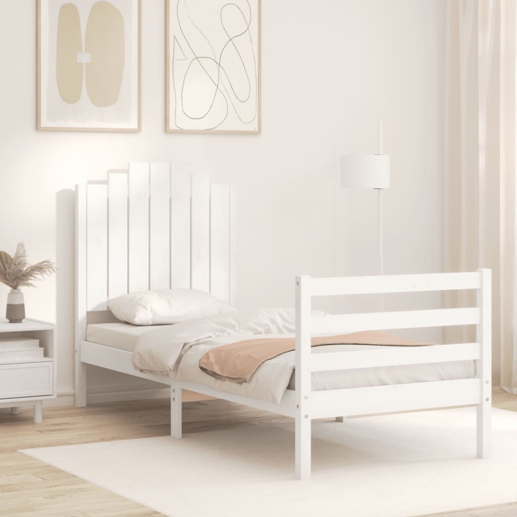 Vetonek Estructura de cama individual con cabecero madera maciza blanco