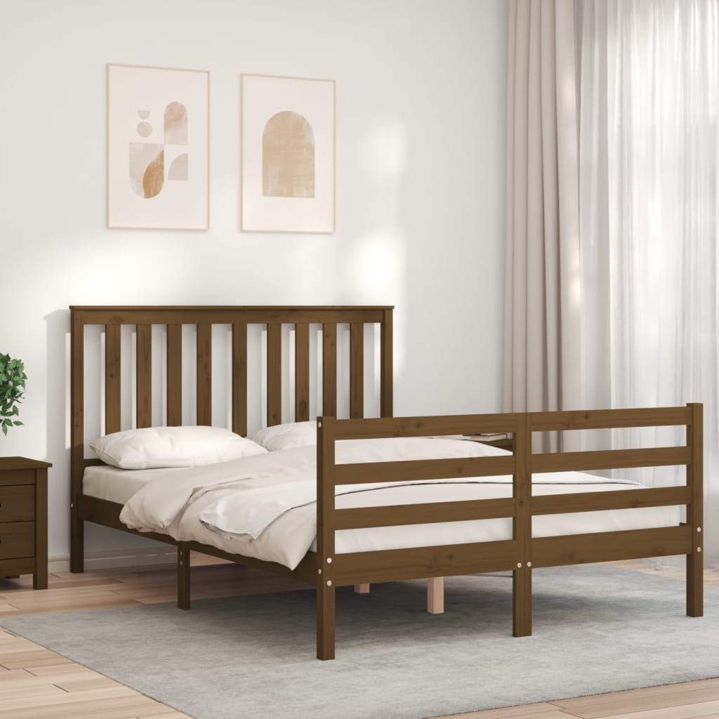 Estructura de cama matrimonio con cabecero madera marrón miel vidaXL