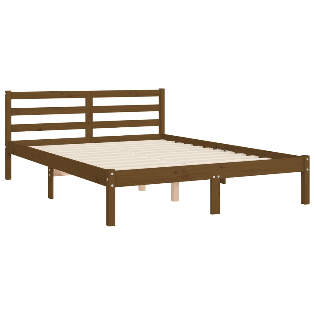 Estructura de cama matrimonio con cabecero madera marrón miel vidaXL