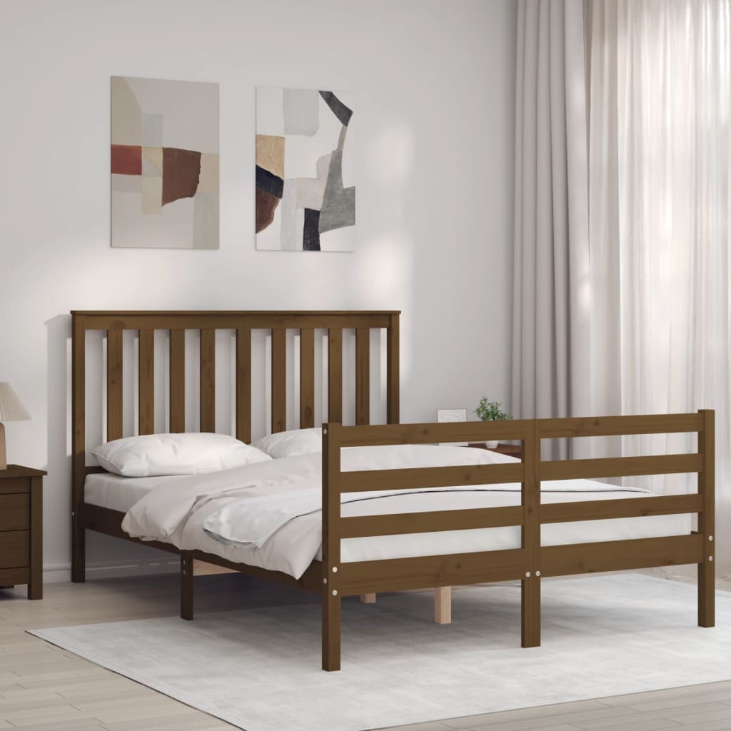 Estructura de cama matrimonio con cabecero madera marrón miel vidaXL