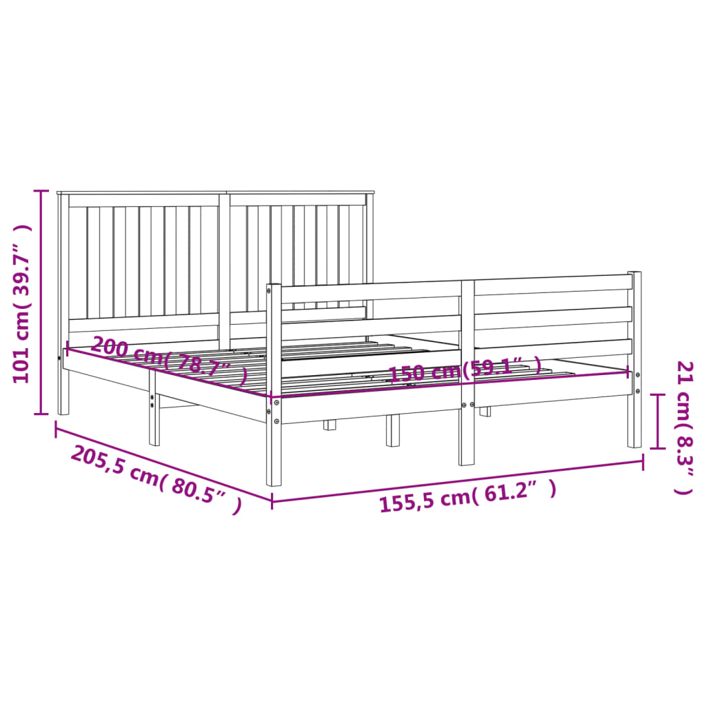 Estructura de cama matrimonio con cabecero madera maciza blanco vidaXL