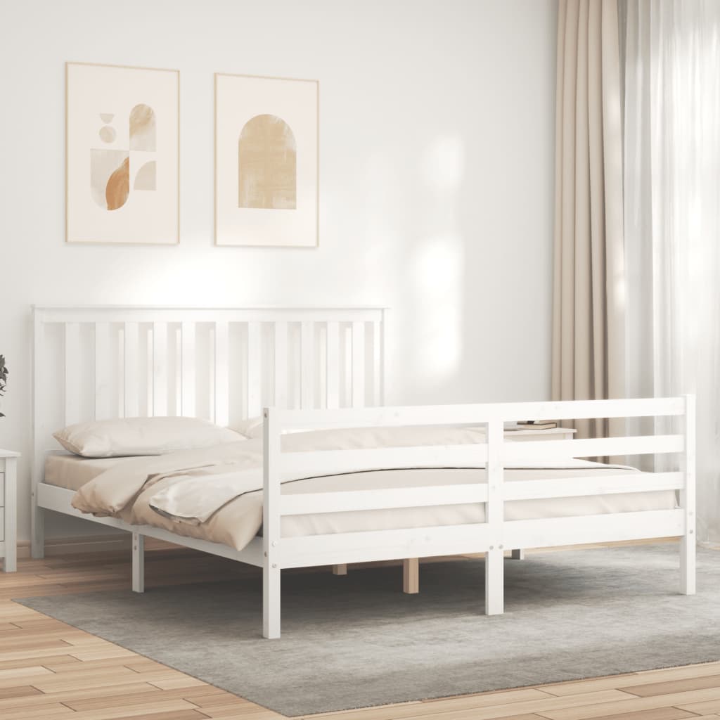 Estructura de cama matrimonio con cabecero madera maciza blanco vidaXL