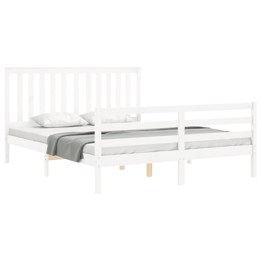 Estructura de cama matrimonio con cabecero madera maciza blanco vidaXL