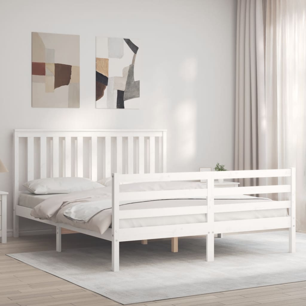 Estructura de cama matrimonio con cabecero madera maciza blanco vidaXL