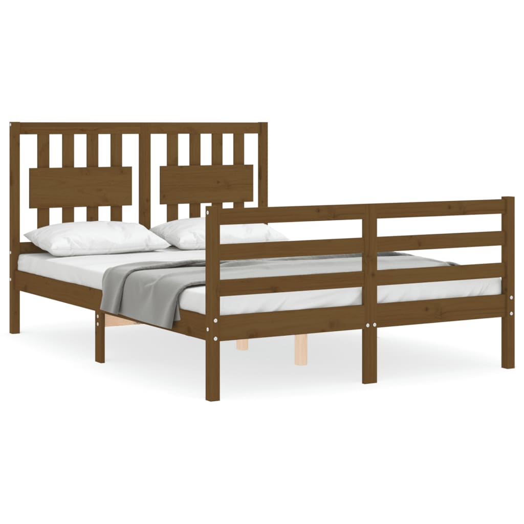 Estructura de cama matrimonio con cabecero madera marrón miel vidaXL