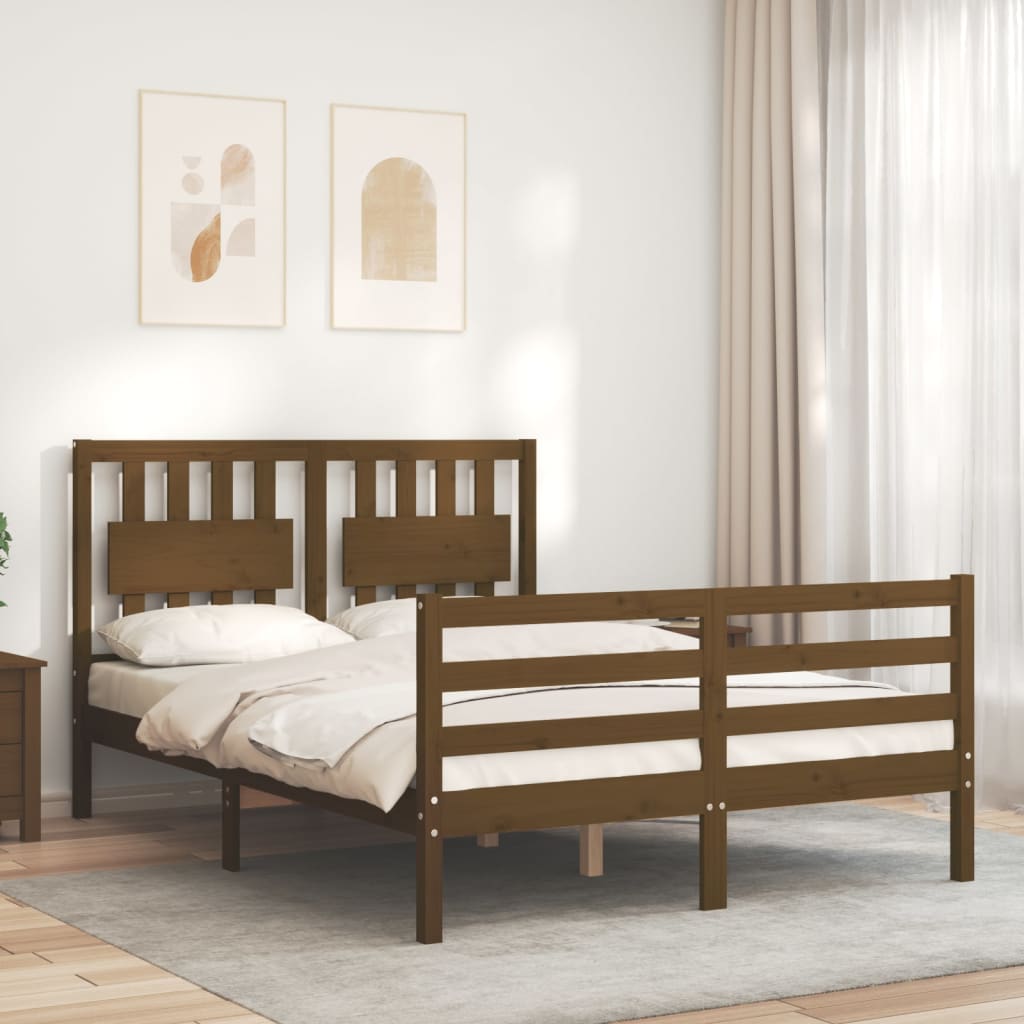 Estructura de cama matrimonio con cabecero madera marrón miel vidaXL