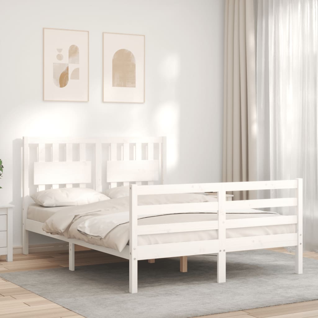 Structure marriage bed with white solid wooden headboard V87