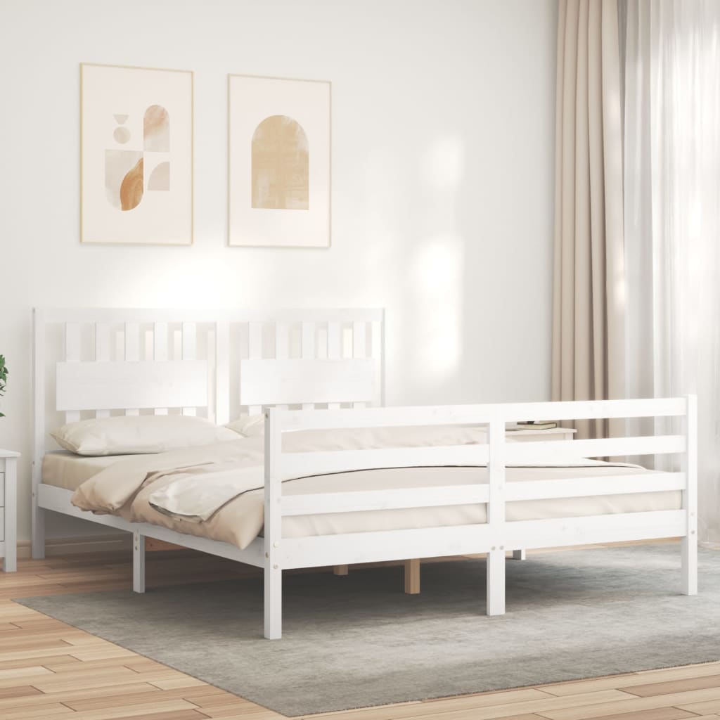 Estructura de cama matrimonio con cabecero madera maciza blanco vidaXL