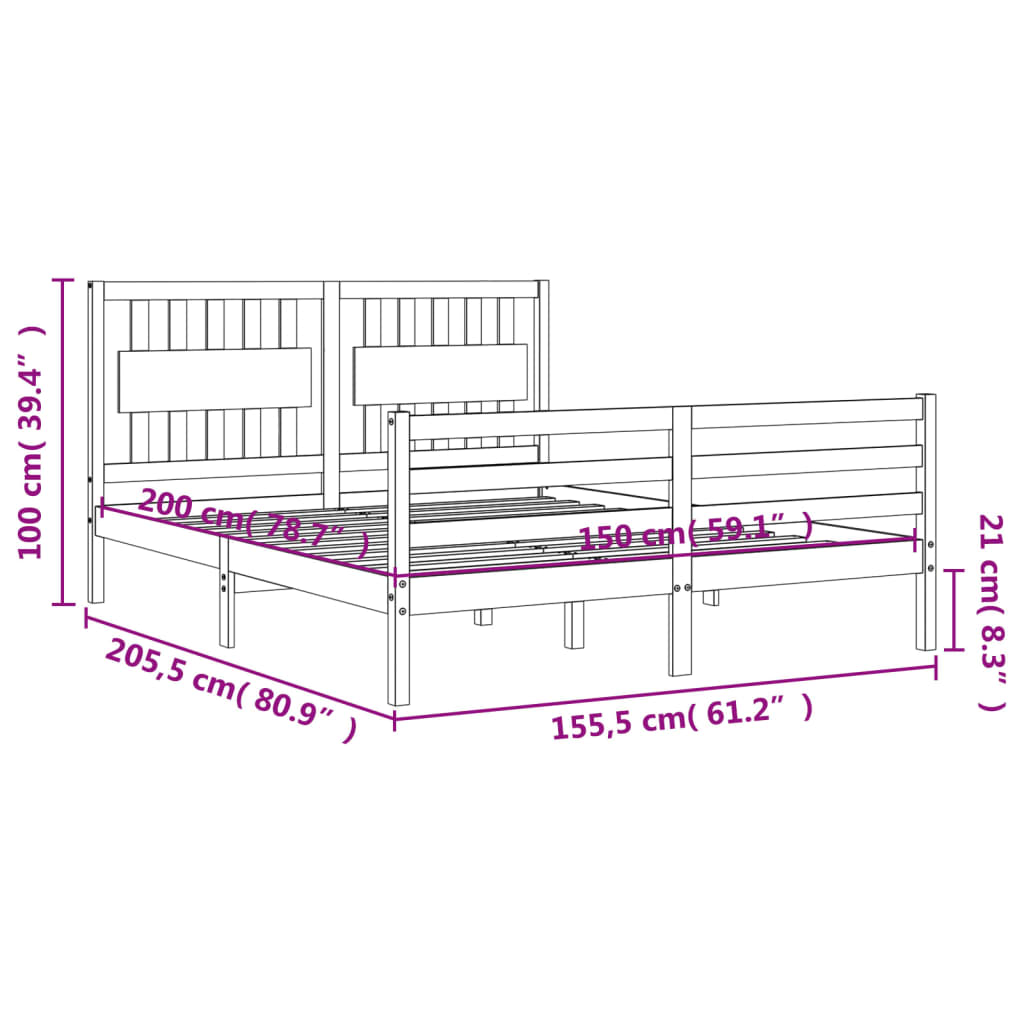 Estructura de cama matrimonio con cabecero madera maciza blanco vidaXL