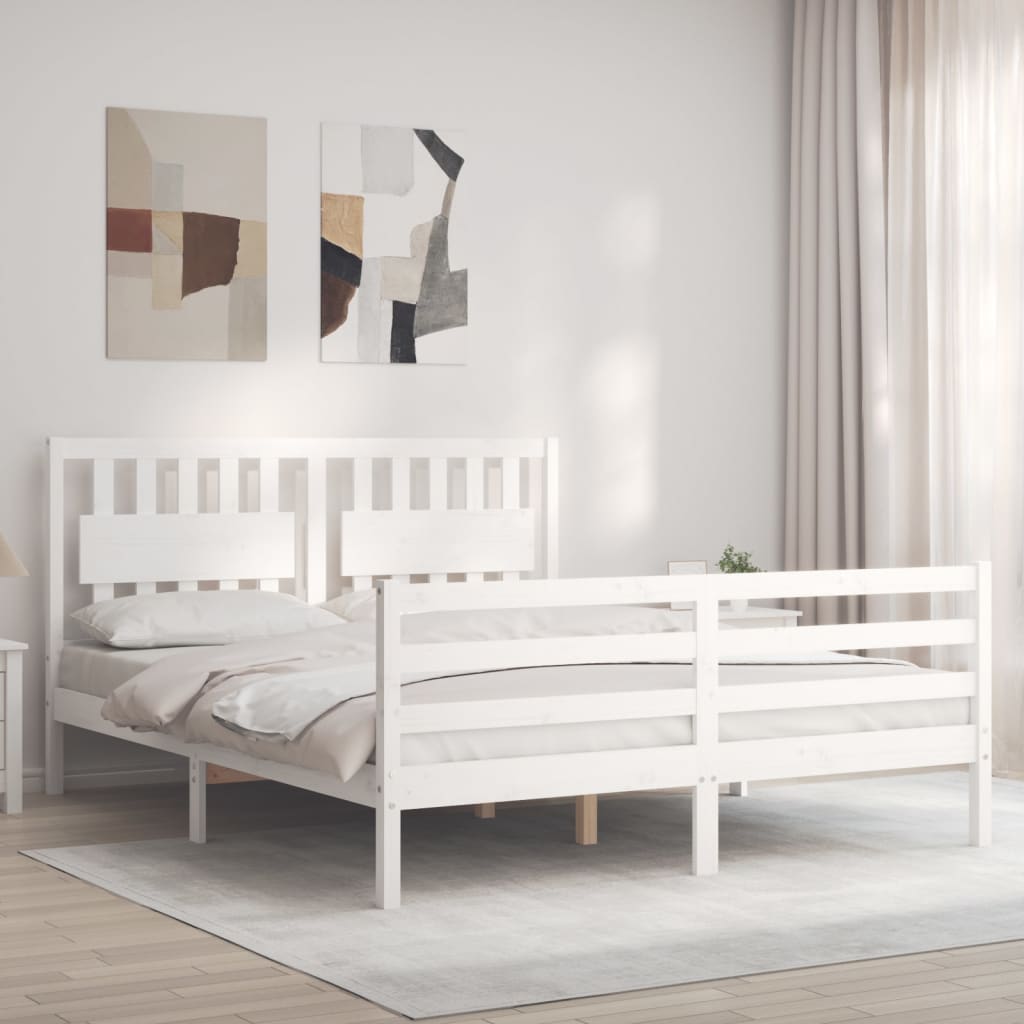 Estructura de cama matrimonio con cabecero madera maciza blanco vidaXL