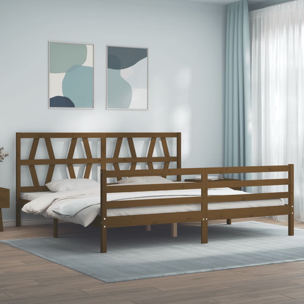 Vetonek Estructura cama y cabecero madera maciza marrón miel 200x200 cm