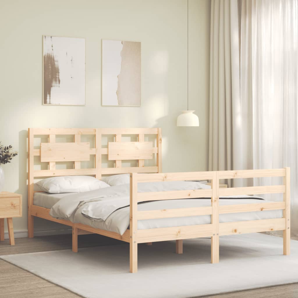 Estructura de cama de matrimonio con cabecero madera maciza vidaXL