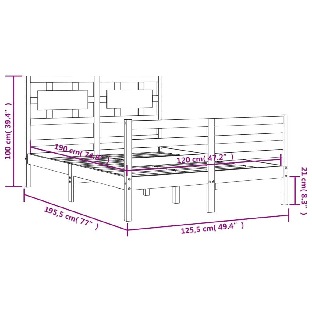 Estructura de cama de matrimonio con cabecero madera maciza vidaXL