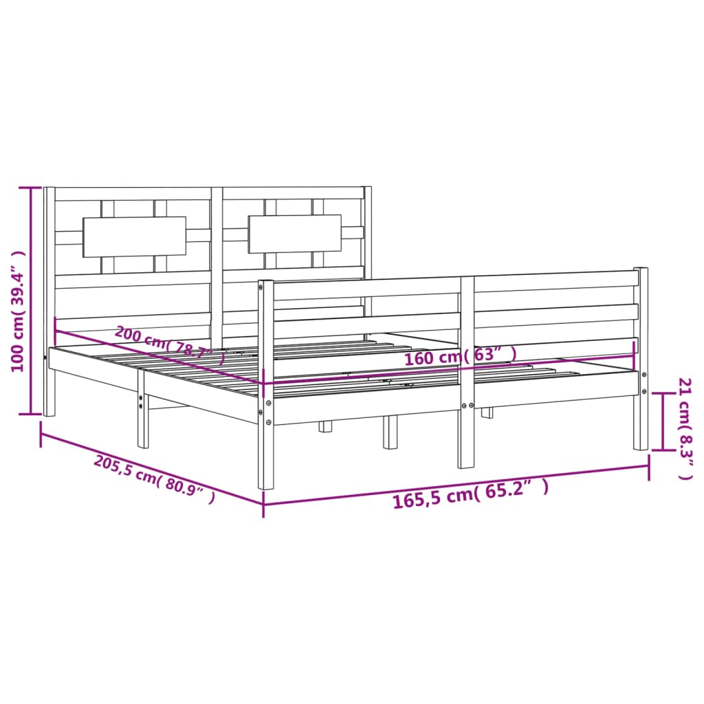 Estructura de cama con cabecero madera maciza 160x200 cm vidaXL