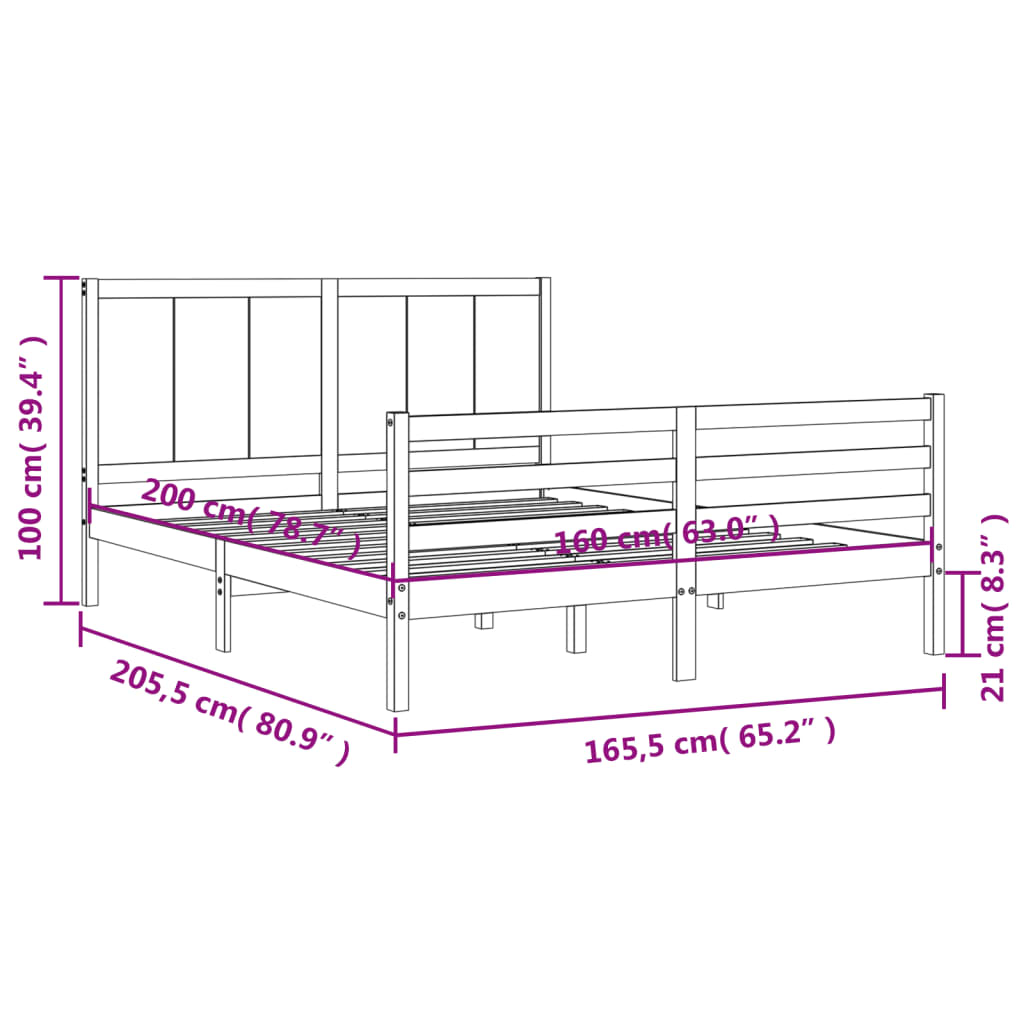 Estructura de cama con cabecero madera maciza 160x200 cm vidaXL