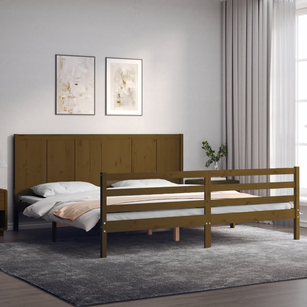 Vetonek Estructura cama y cabecero madera maciza marrón miel 200x200 cm