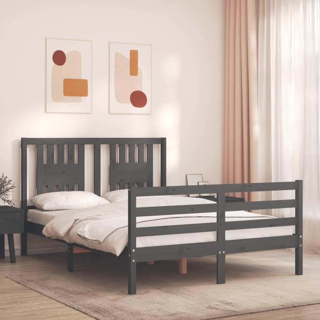 Vetonek Estructura cama de matrimonio con cabecero madera maciza gris