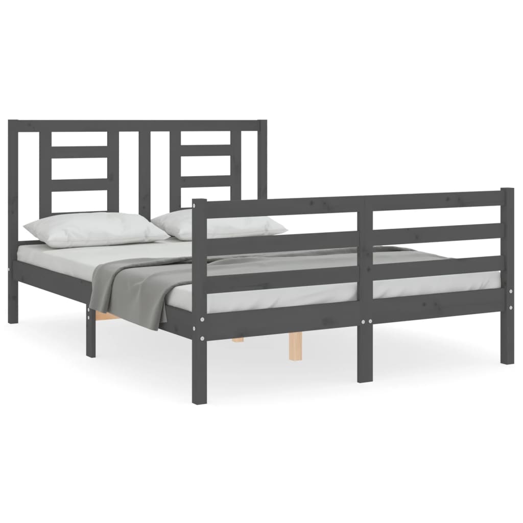 Estructura cama de matrimonio con cabecero madera maciza gris vidaXL