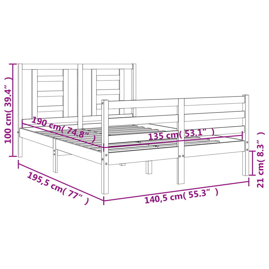 Estructura cama de matrimonio con cabecero madera maciza gris vidaXL